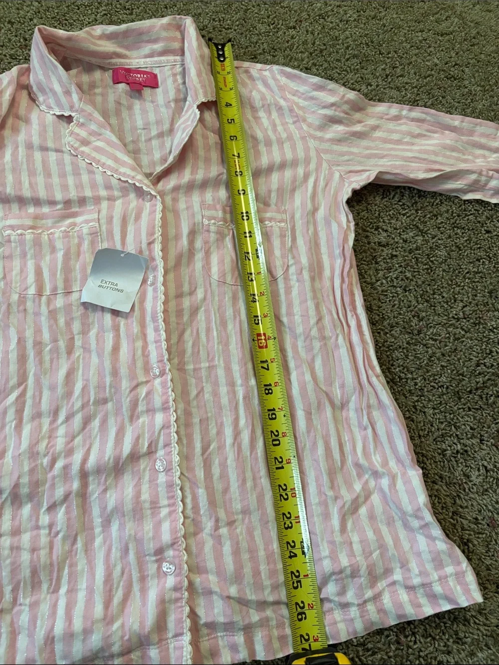 Victoria's Secret Pink White Striped Cotton Shimmer Pajama Set 2 PC Medium